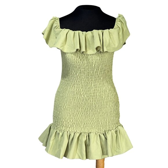 Off-Shoulder Ruffled Smocked Green Mini Dress By Shein XS - Picture 1 of 8